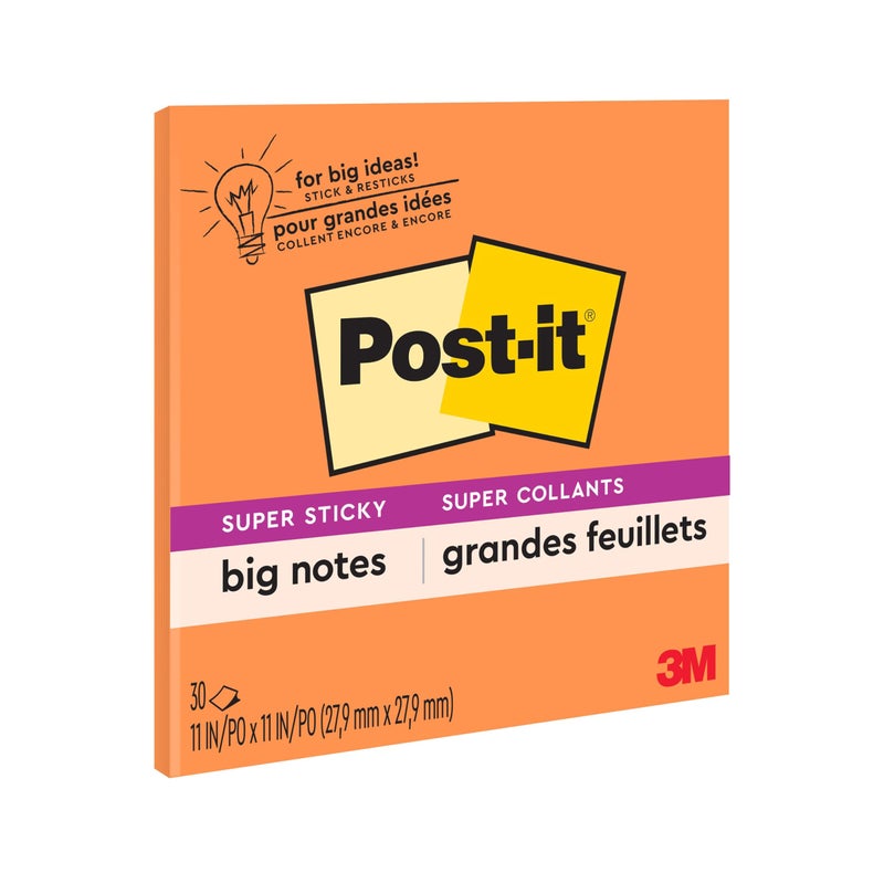 Post-it Super Sticky Big Notes, 11 in x 11 in, 1 Pad, 2X The Sticking Power, Neon Orange (BN11O) - Image 1